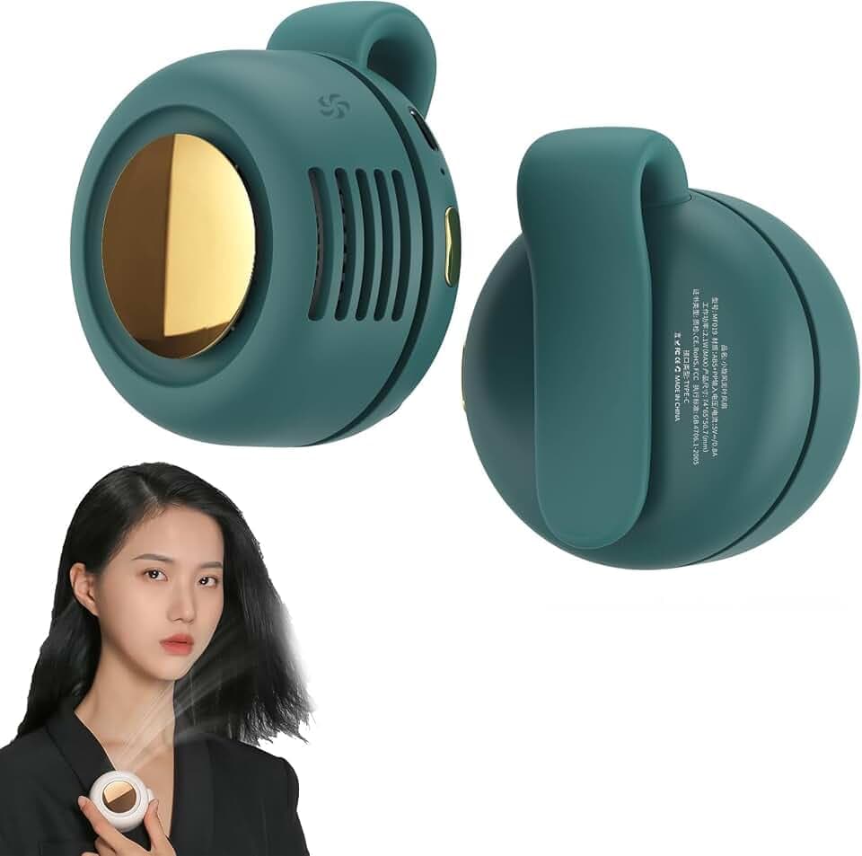 Small Clip Fan,Portable Silent Mini Bladeless Fan Clip On,Tragbarer Clip Ventilator,3 Geschwindigkeiten Mini handventilator,USB Wiederaufladbar Taillenclip-Ventilator,Für Outdoor Büro (Grün)