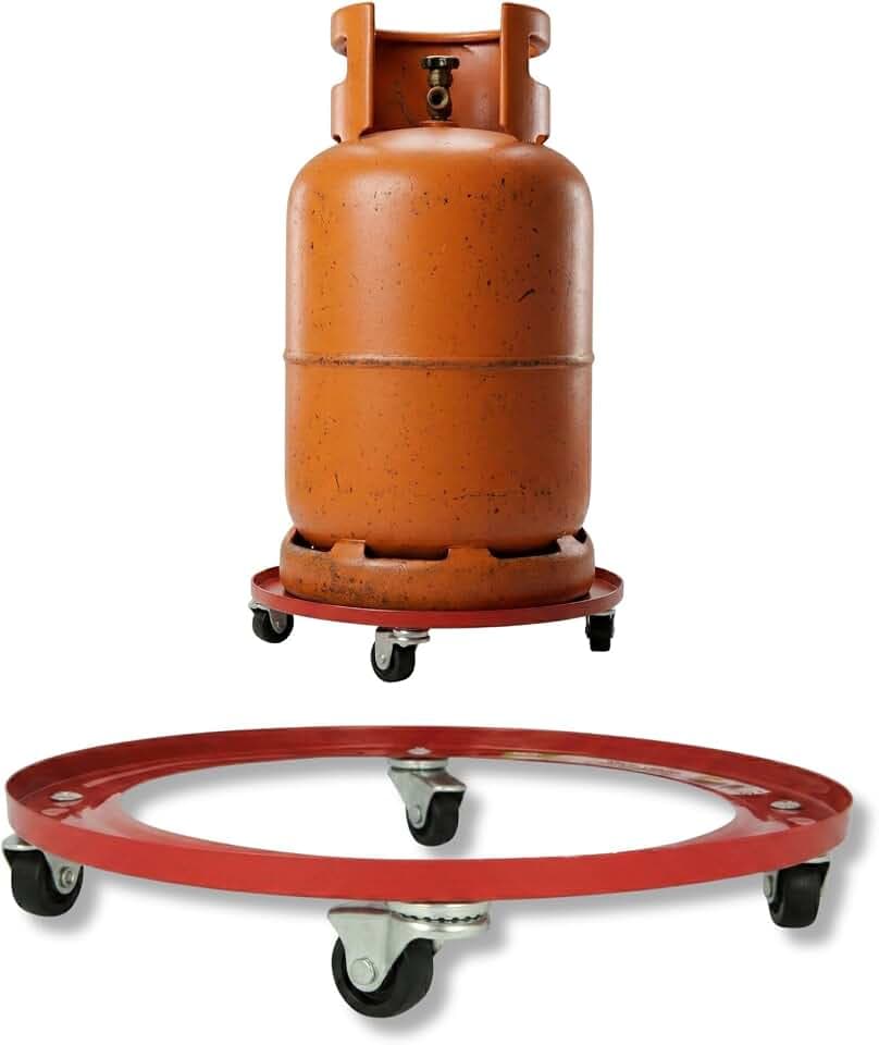 Amig – Butanflaschenhalter – Transportwagen mit 4 Lenkrollen für Gasflaschen und Töpfe – stabil und leicht zu bewegen – Ø 31 cm, max. 30 kg – Legierter Stahl – Orange