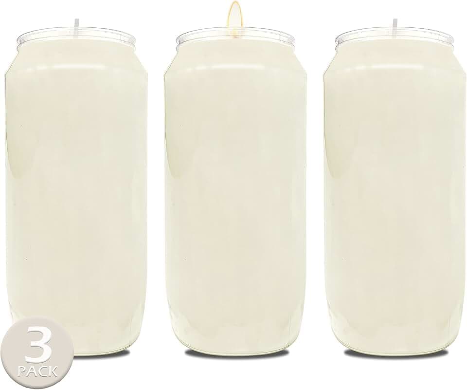 Hyoola 7 Day White Prayer Candles, 3 Pack - 6" Tall Pillar Candles for Religious, Memorial, Party Decor, Vigil and Emergency Use - Vegetable Oil Wax in Plastic Jar Container