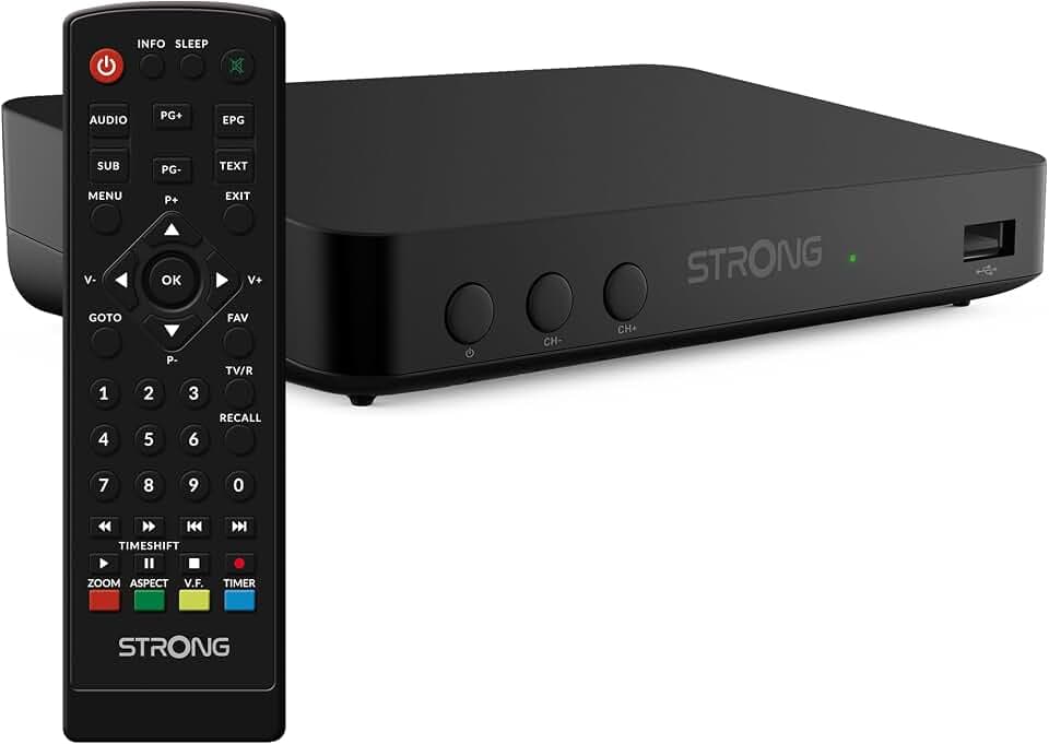 STRONG SRT8208 DVB-T2 DVB-T2 - Unterstützt HEVC265 - TV-Receiver/Tuner mit Recorder Funktion (HDMI, Scart, USB, Dolby Digital Plus) - Schwarz