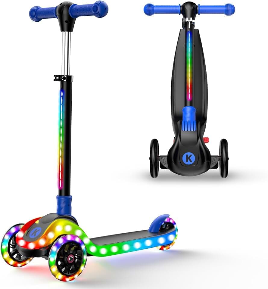 Kids Scooter Ages 3-12, 3 Wheel Foldable Scooter LED Wheels