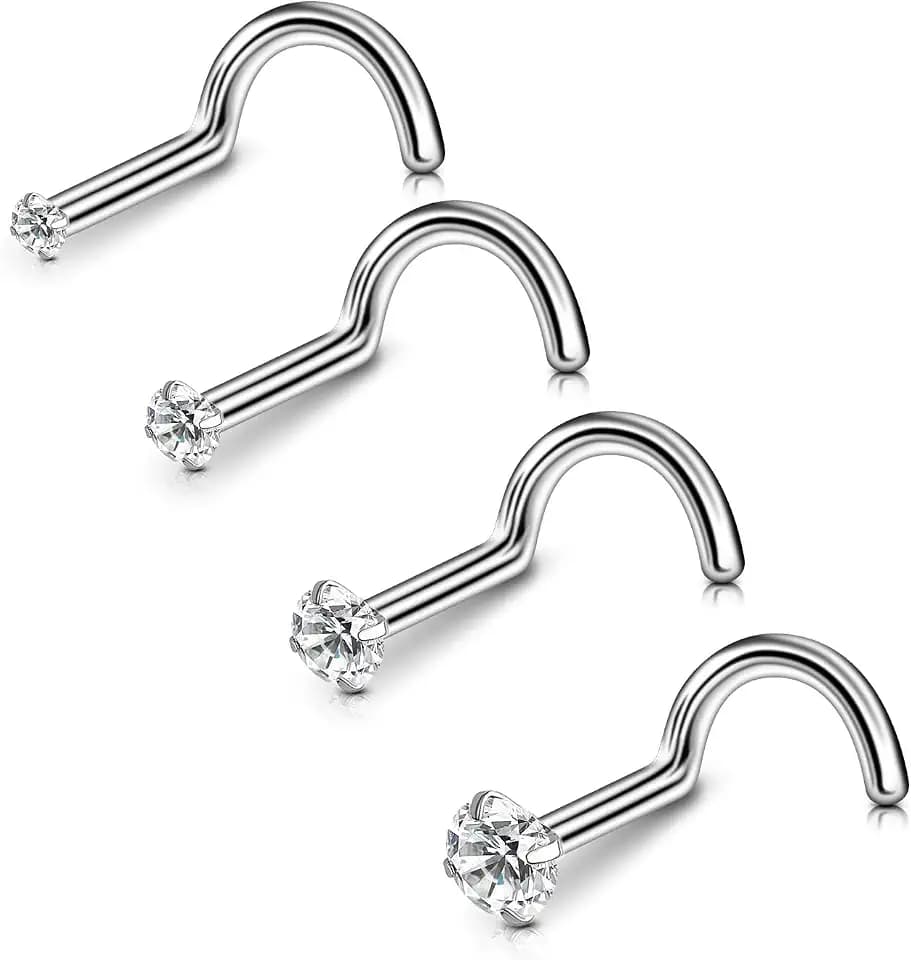 XUU Titanium L Bend Nose Rings Corkscrew Style Nostril Studs 18G/20G