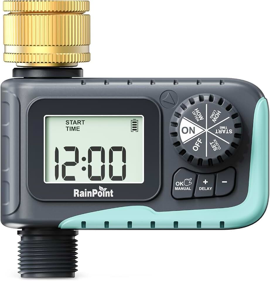 RAINPOINT Bewässerungscomputer mit Messing-Einlass, IP65 Wasserdicht Wasserzeitschaltuhr mit Regenverzögerung/Manueller Bewässerung, Hoher Wasserfluss, Automatische Bewässerung für Rasen und Garten