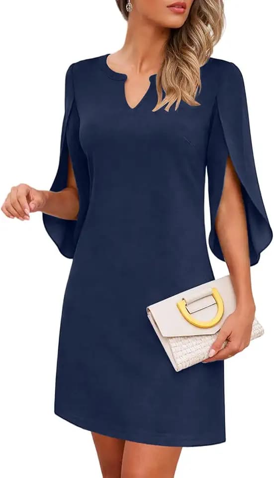 oten Womens V Neck 3/4 Chiffon Sleeve Cocktail Short Dresses