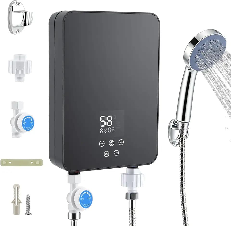 Elektrischer Durchlauferhitzer, 5500W 220V Elektrischer Warmwasserbereiter, Mini Durchlauferhitzer Dusche Kit mit Handbrause LED Temperaturanzeige für Dusche, Badezimmer, Küche