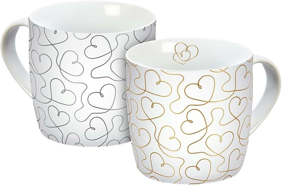 Tassen Set 2 teilig, Flying Hearts, Porzellan, 250ml, Tasse, Kaffeetasse, Porzellantasse, 2er Set, Geschenk, Freunde, Liebe, Herzen
