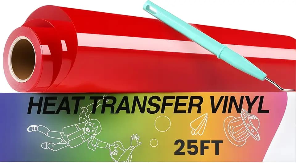 HTVRONT Red HTV Roll Heat Transfer Vinyl - 12" x 25ft Red Iron on Vinyl