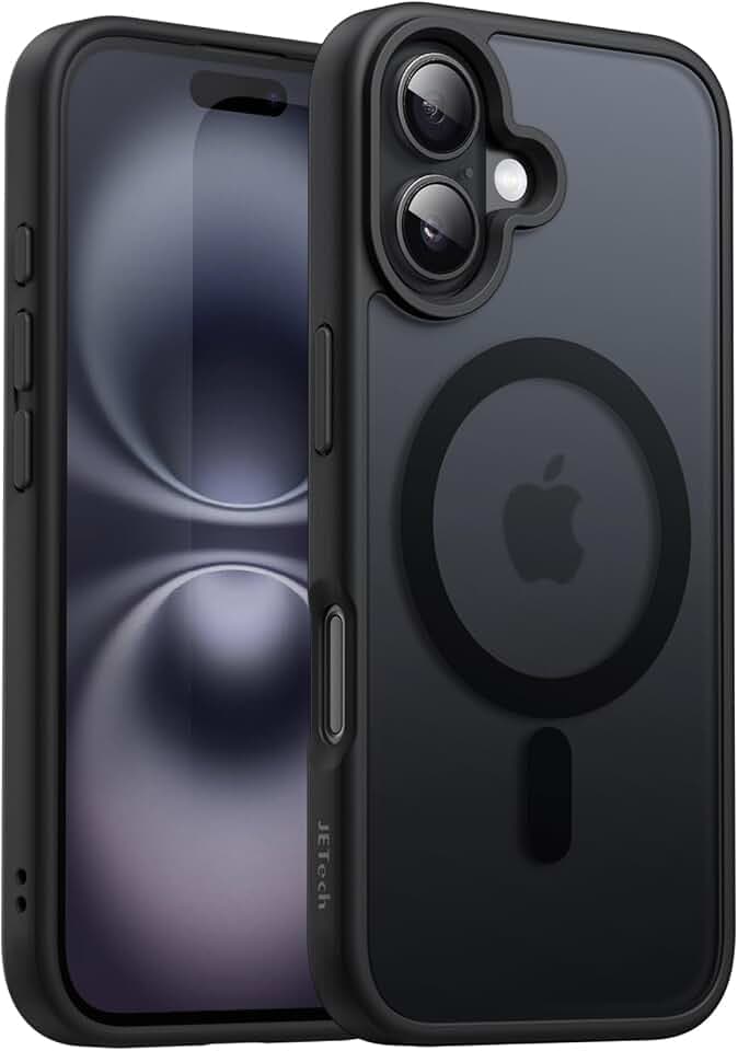 JETech Matte Magnetische Hülle für iPhone 16, Schwarz