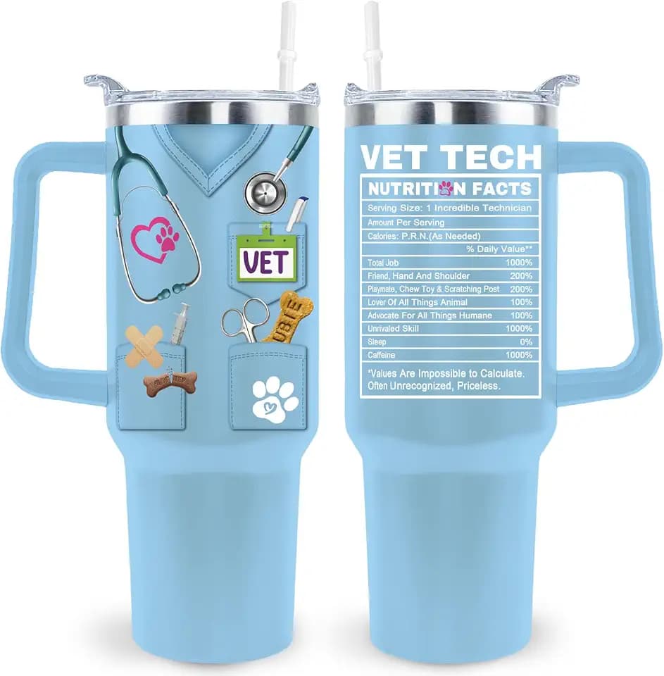 Vet Tech Gifts Vet Tech Tumbler Cup Veterinarian Gift For Men Women 40 Oz Vet Tech Mug With Lid Straw and Handle
