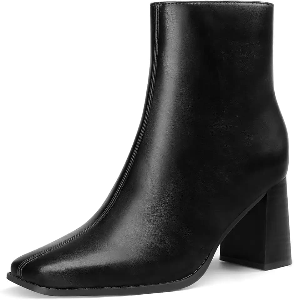 Athlefit Women's Square Toe High Chunky Heeled Ankle Boots