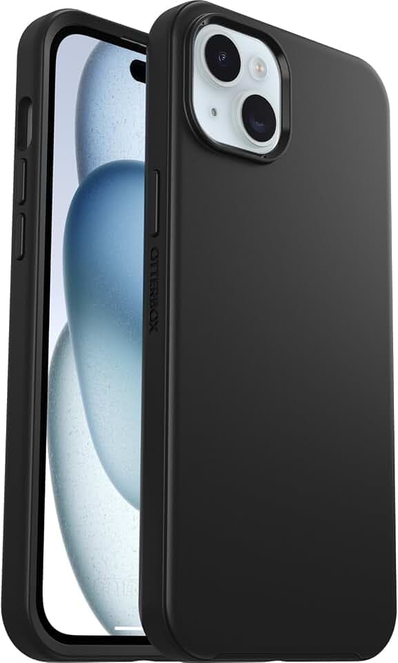 OtterBox iPhone 15 Plus and iPhone 14 Plus Symmetry Series Case - BLACK, ultra-sleek, wireless charging compatible, raised edges protect camera & screen (ships in polybag)