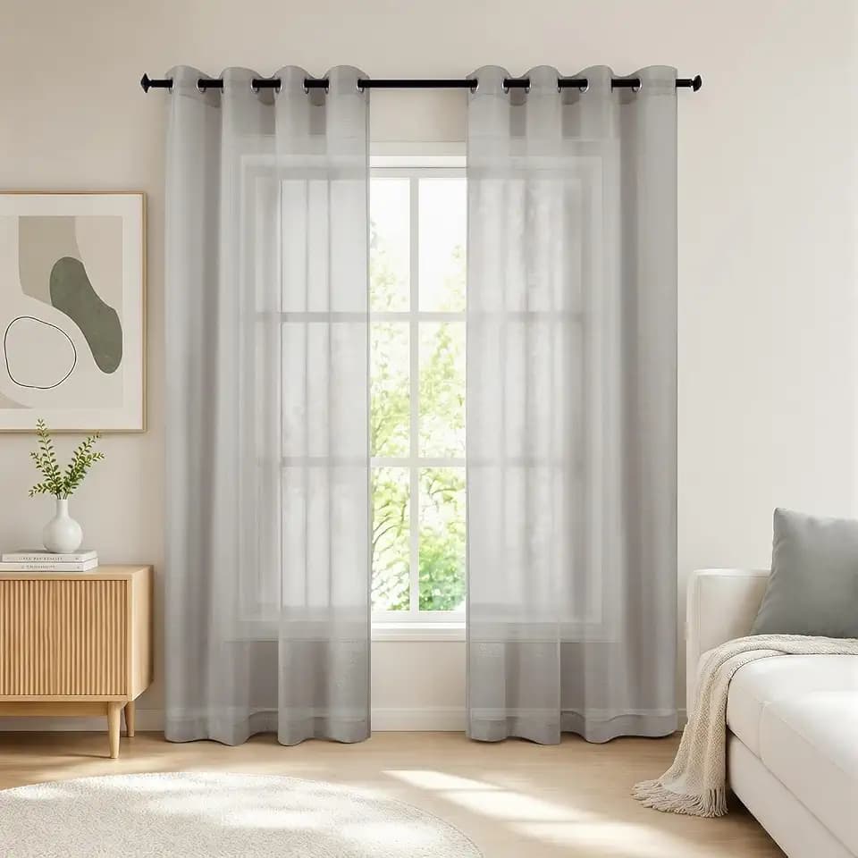 KOUFALL 2 Panels Grommet Faux Linen Sheer Curtains 84 Inches Long Grey 52" W x 84" L Pack of 2