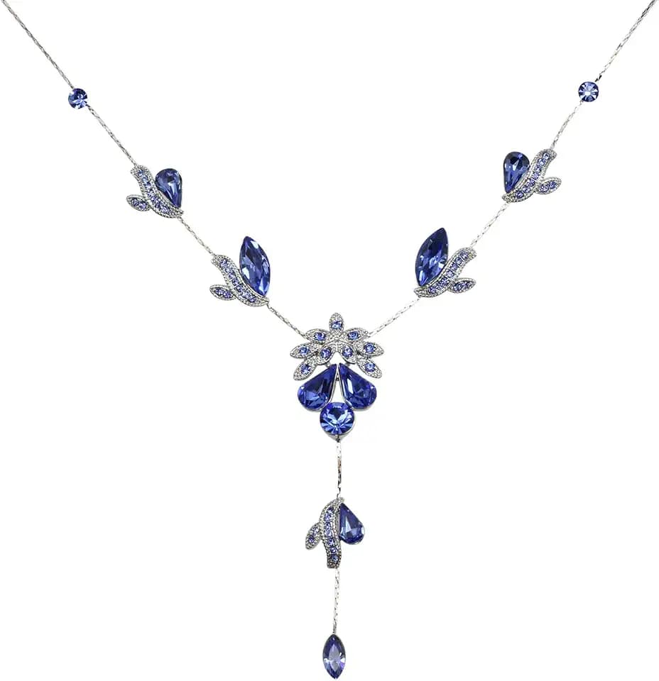 Faship Gorgeous Rhinestone Floral Crystal Necklace Earrings Set