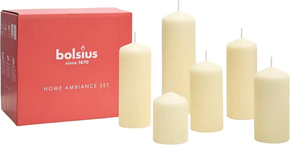 Bolsius Glatte Stumpenkerzen - Kerzenset 6 Stück - Soft Pearl - Dekorative Haushaltkerzen - Länge Brenndauer - Unparfümierte - Natürliches Pflanzenwachs - Ohne Palmöl