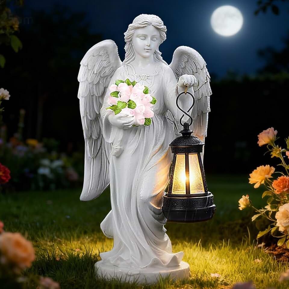 Solar Engel Gartenstatuen, Grablicht Outdoor-Deko, LED Fairy Engel Figur, Engels Skulptur Deko Rasen, Engels für Grab, Wetterfest Grabschmuck für Fried, Fensterbankhof, Outdoor Gartendekoration