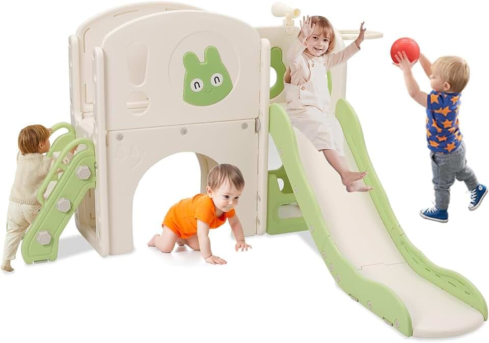 Kinderrutsche mit Klettergerüst, 6 in 1 Kinder Spielplatz, Grün