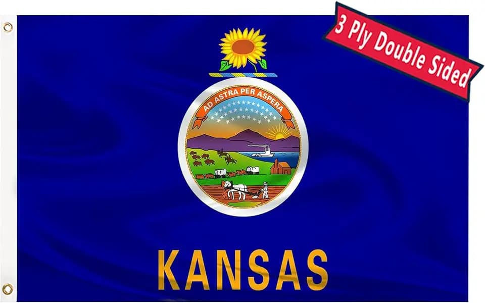 METDIRU Kansas State Flag 3x5, Double Sided, 3 Layers, Polyester, Fade Resistant, Brass Grommets, Indoor Wall Decor