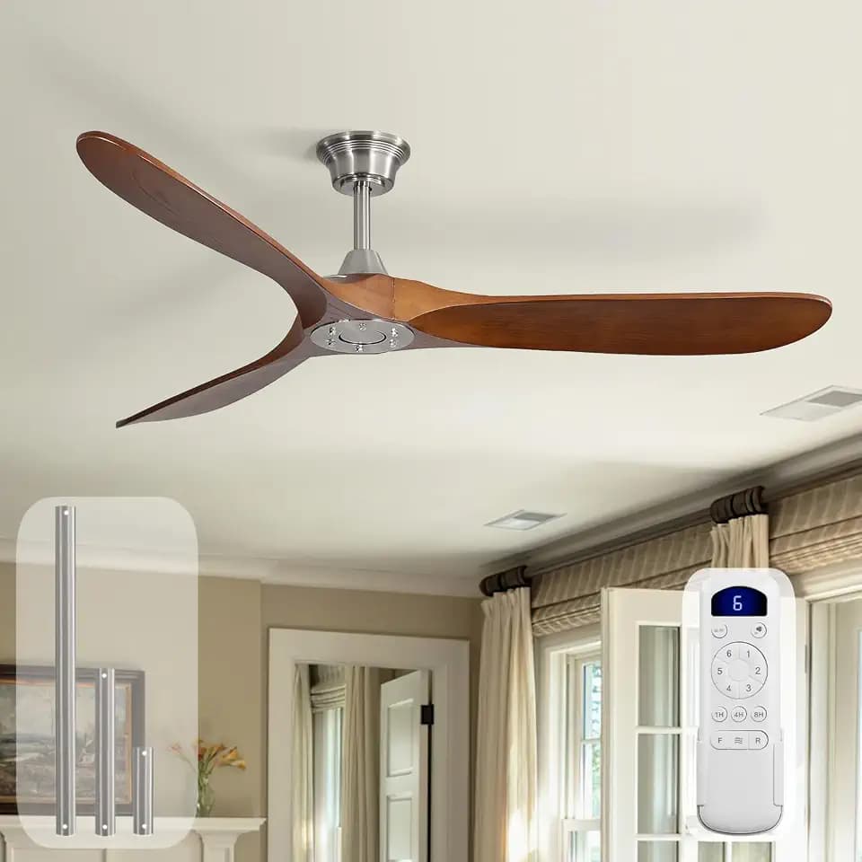 Sofucor 60 Inch Wood Ceiling Fan No Light with Remote, Modern, 3 Blades