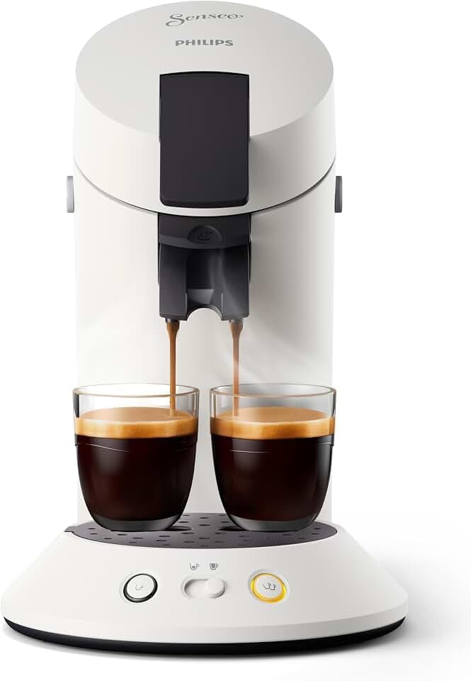 PHILIPS Senseo Original Plus Kaffeepadmaschine, Weiß, 2 Spezialitäten | 1 oder 2 Tassen mit Kaffeestärkewahl, unter 1 Min Brühzeit, Coffee Boost, Crema Plus, 0,7 L (CSA210/10)