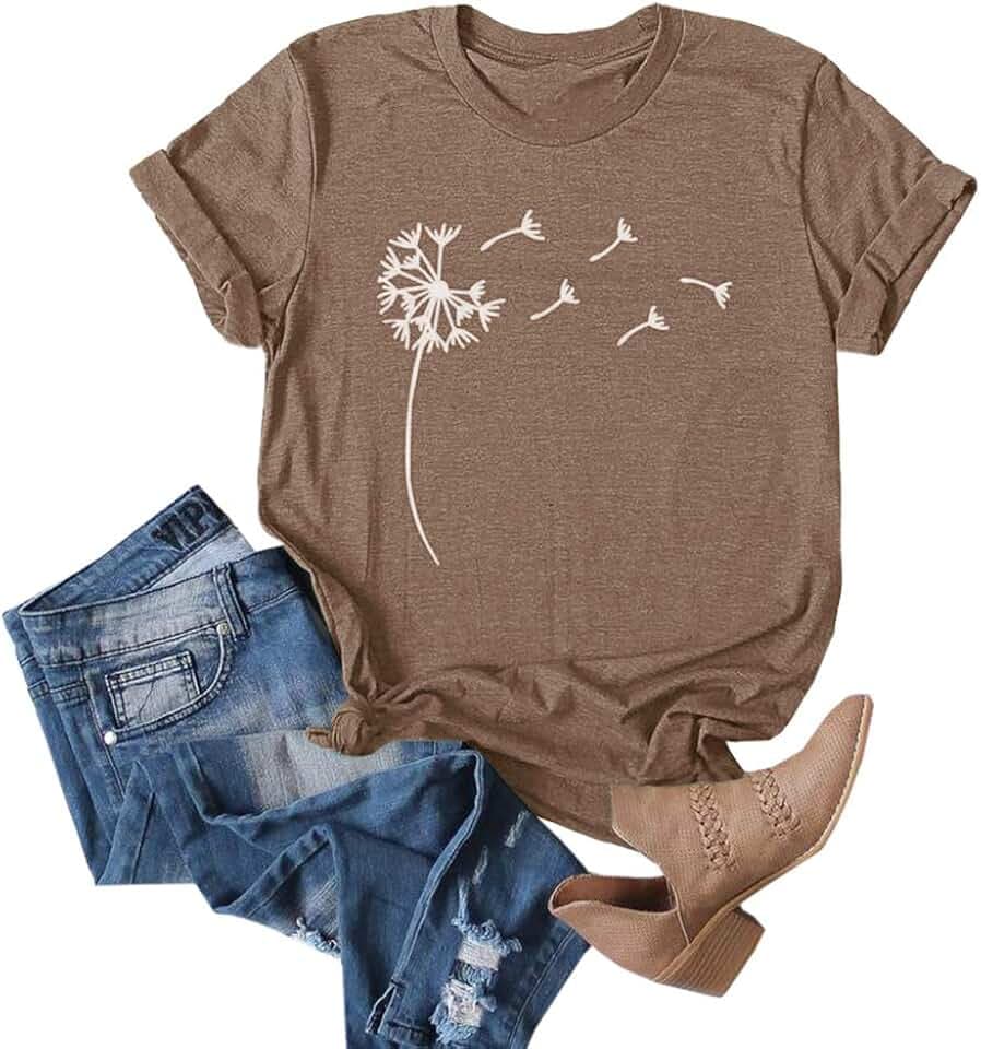 Cicy Bell Women Dandelion Print T Shirt Graphic Short Sleeve Summer Tee Top
