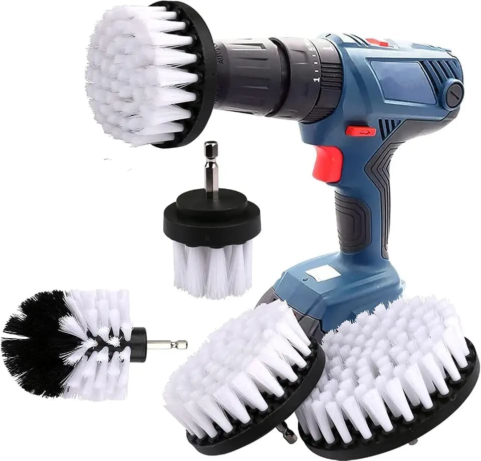 YIHATA Bürstenaufsatz Bohrmaschine Set, 4 Stück Bürstenaufsatz Akkuschrauber,Leistungsstarke Bohrbürste Reinigungsbürste,Reinigung Bürste Kit für Felgen,Badewanne,Fliesen,Küche,Böden,Auto Weiß
