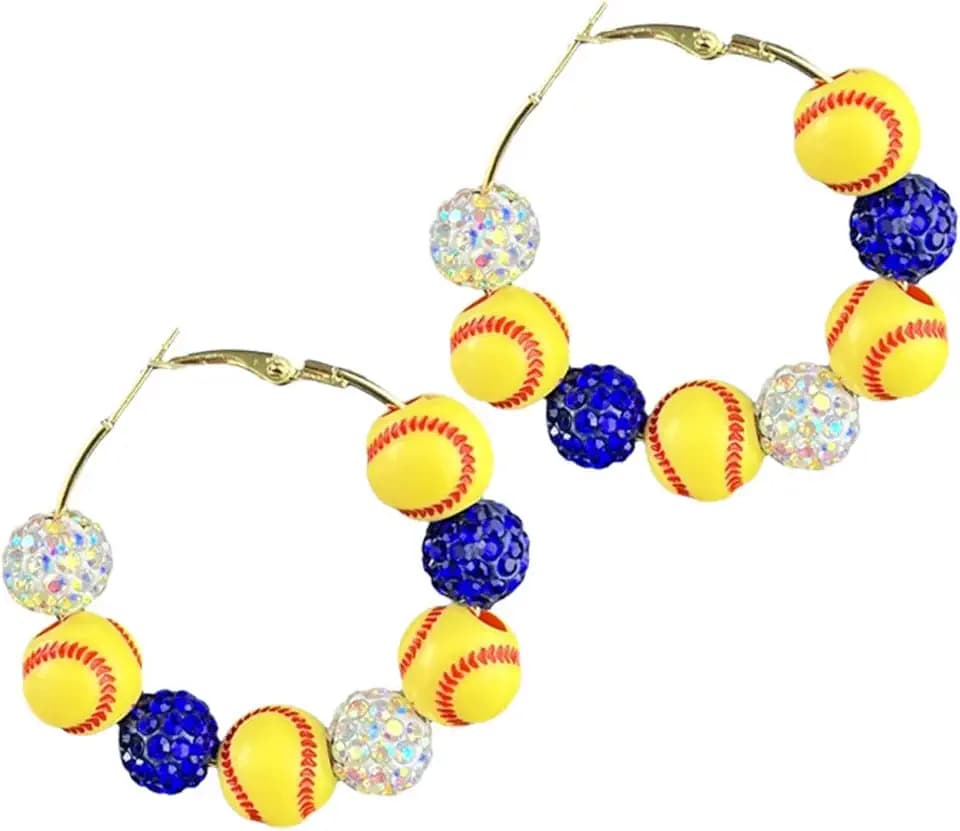 Sport Baseball Softball Football Sparkly Beaded Hoop Earrings Team Fans Players Cheer Earrings