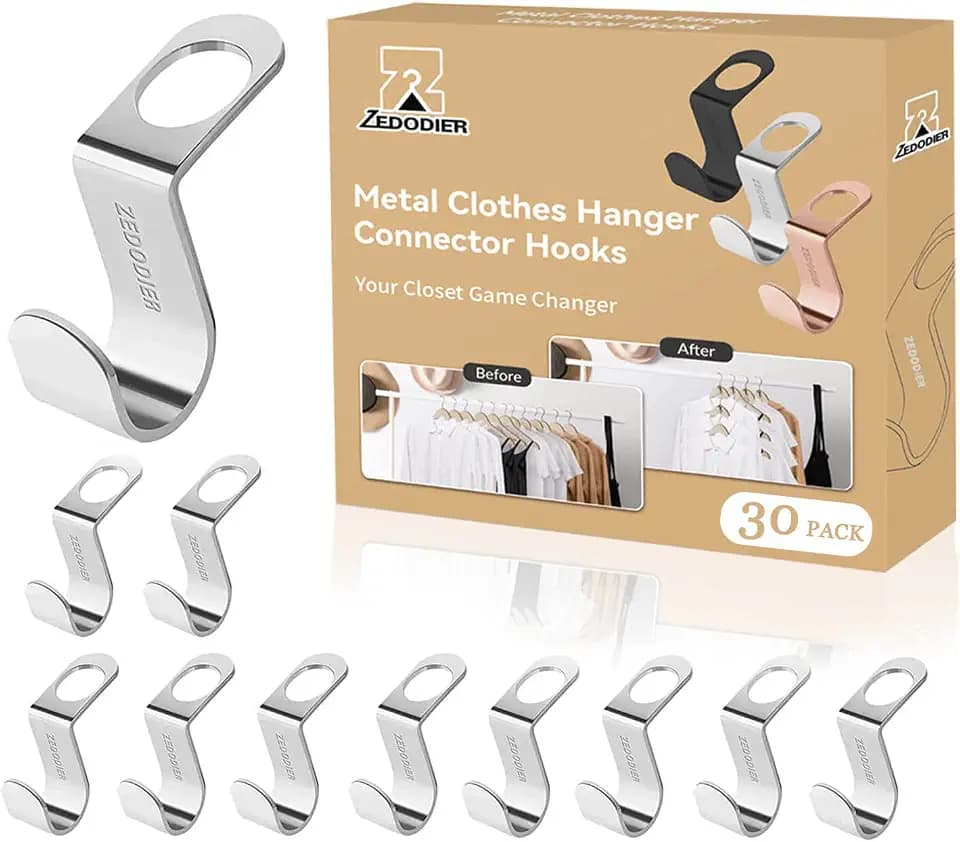 Metal Space Saving Hanger Hooks 30 Pack, Clothes Hanger Connector Hooks