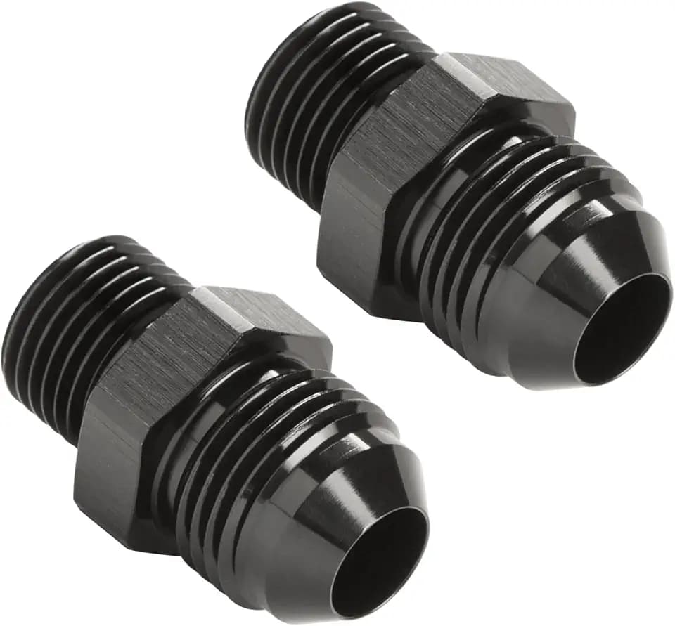Metric M16x1.5 to 8AN Male Flare Fuel Fitting Adapter Straight Aluminum Black, Pack of 2