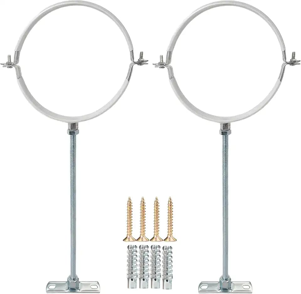 2 Sets 10 Inch Adjustable Pipe Hanger Strap，Heavy Duty Galvanized Iron Stove Pipe Bracket，Wall Support Chimney Pipe Holder，Round Split Ring Vent Conduit Carrier Kit，with All Mounting Screws