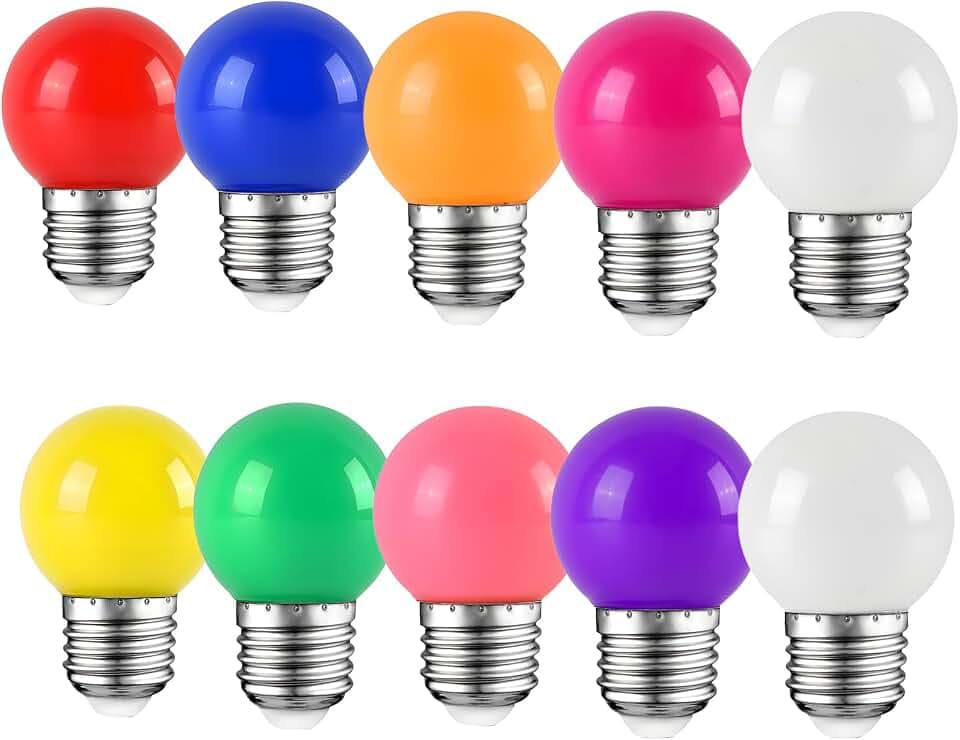 10er-Pack farbige LED-Glühbirnen, 2 W, E27, G45-Leuchtmittel, farbige LED-Golfball-Glühbirne, gemischte Farben Rot, Grün, Blau, Orange, Gelb, Rosa, Weiß, Warmweiß, Lila, Violett