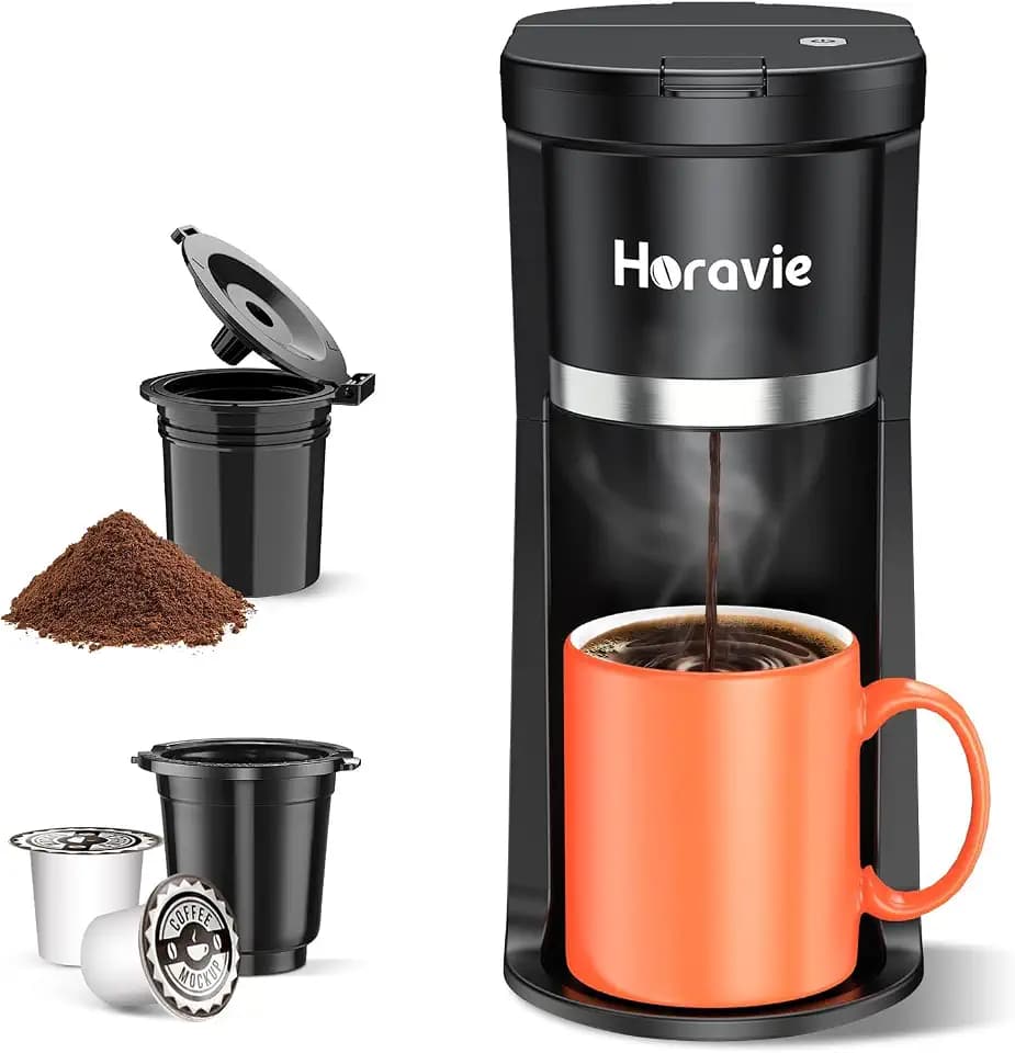 Small Single Serve Coffee Maker, One Cup Coffee Machine for K-Cup & Grounds