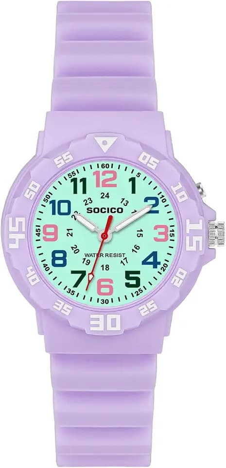 SOCICO Kids Analog Watch 30M Waterproof Boys Girls Ages 8-12 Learning Gift