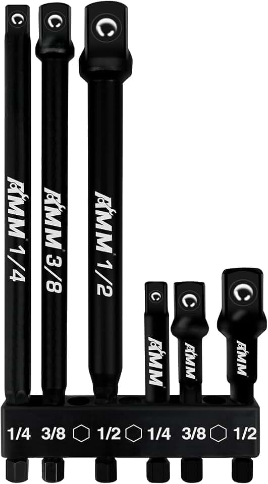 AMM 6-Piece Impact Grade Socket Adapter Set, 3-Inch & 6-Inch Power Drill Socket Driver Adaptor, 1/4", 3/8", 1/2" Hex Shank Adapt Your Power Drill To High Torque Impact Wrench