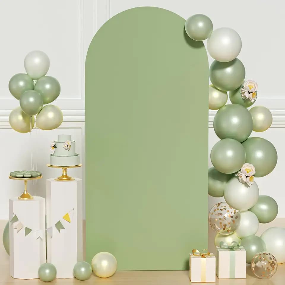 FUHSY 3.3x6.6 FT Arch Backdrop Cover Spandex Fitted Arch Cover for Round Top Chiara Backdrop Stand Wedding Arched Stand Covers Double Sided Arch Cover for Baby Shower Sage Green Party Decor