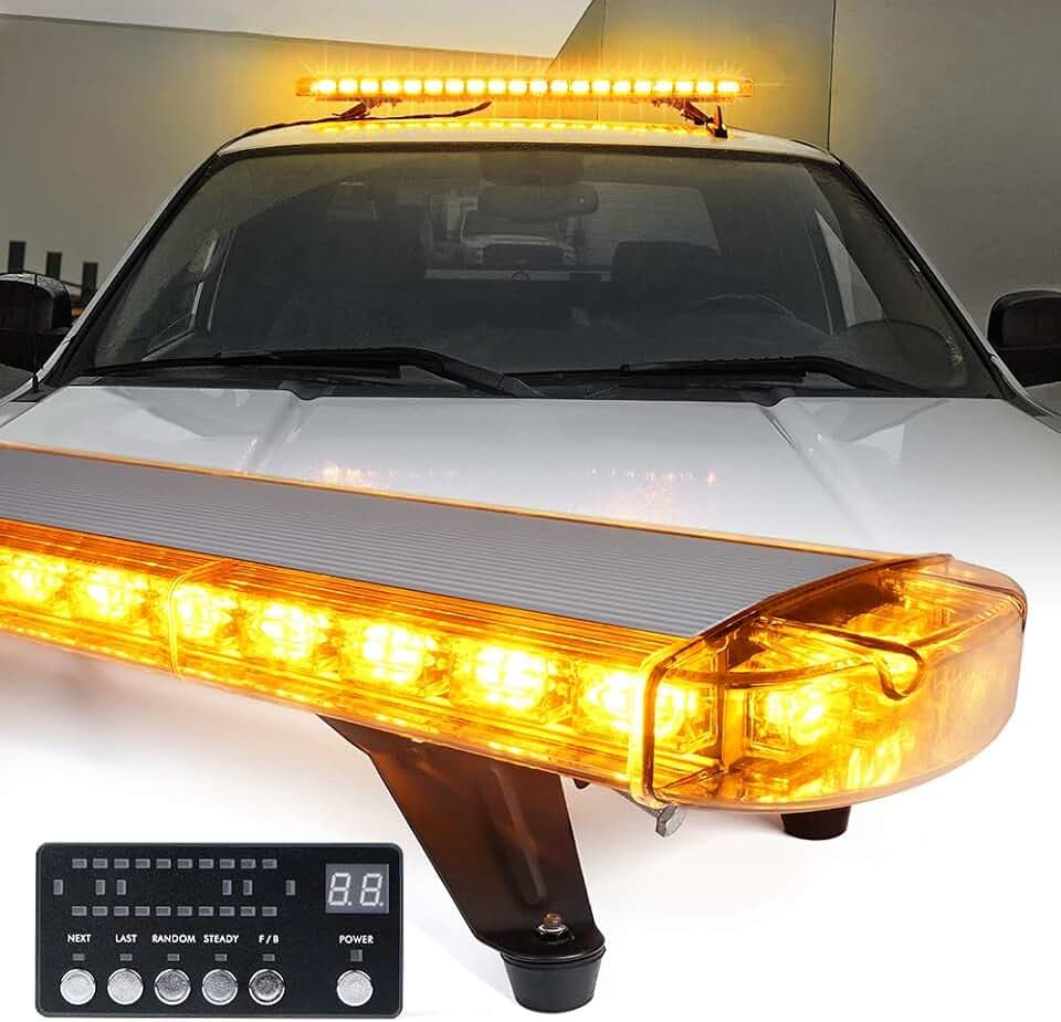 Xprite Rooftop Strobe Light Bar, 48 Inch LED with Adjustable Mount Brackets, Fits Work Trucks, Snowplows, Tow Vehicles, Cranes & Construction Equipment - Amber