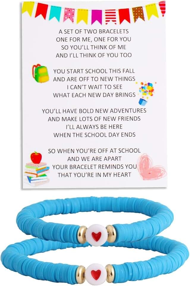 QqzsJewls First Day of School Gifts for Mother Daughter Back to School Bracelets Set of 2 Mommy and Me Matching Heart Wish Bracelet Jewelry Gifts