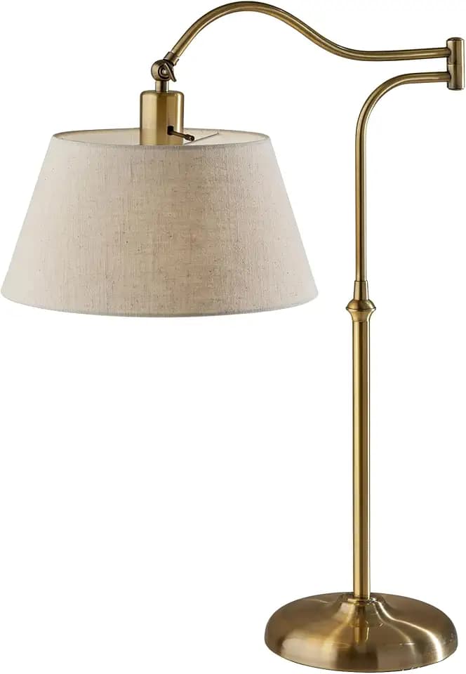 Adesso Table Lamp, Antique Brass & Cream, Adjustable Arm, 27”