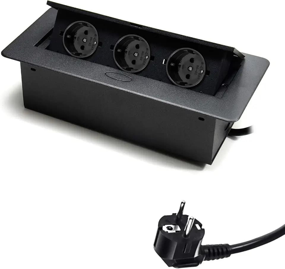 Spacetronik Versenkbare Einbausteckdose, 3-Fach Tischsteckdose, 16A/230V