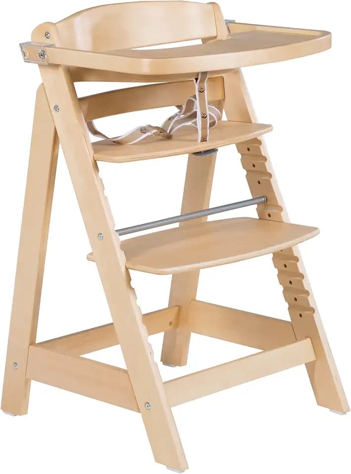 roba Treppenhochstuhl 'Sit Up Click & Fun', Hochstuhl inklusive abnehmbarem Essbrett und Bügel, innovativer Klickverschluss, mitwachsend vom Babyhochstuhl bis zum Jugendstuhl, Holz, natur