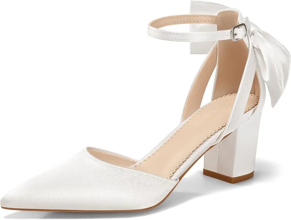 Coutgo Women's Chunky Heels Ankle Strap Pointed Toe Pumps