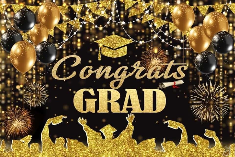 10x8ft Congrats Grad Graduation Backdrop 2026 Gold Black Congratulations Class of 2026 Prom Party Decorations Background Balloon Fireworks Celebration Party Baby Shower Banner Photo Booth