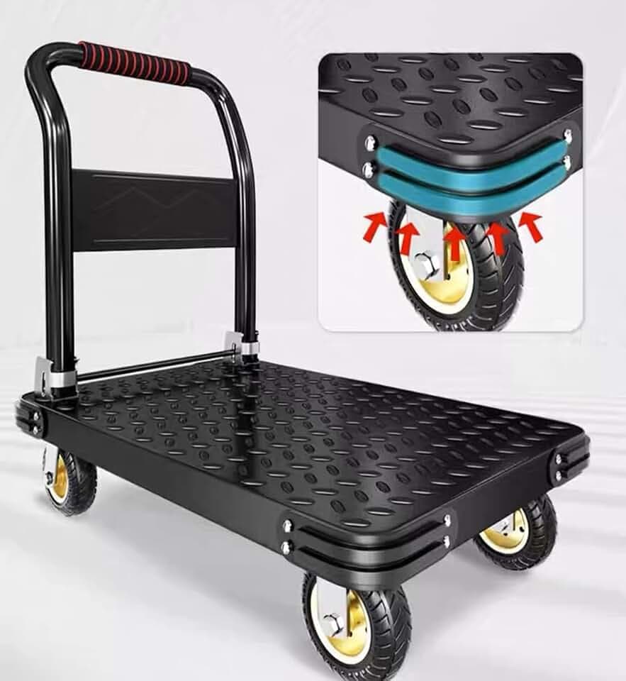 Platform Trucks Industrial Trolley 90x60cm Portable Moving Cart Large Flatbed with Wheels 2200kg. Load Capacity (90x60, Schwarz)