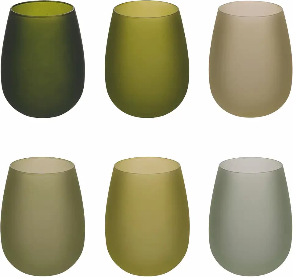 Villa d'Este Home Tivoli 6er Set Wassergläser 600ml Frosted Glas Happy Hour Greenery