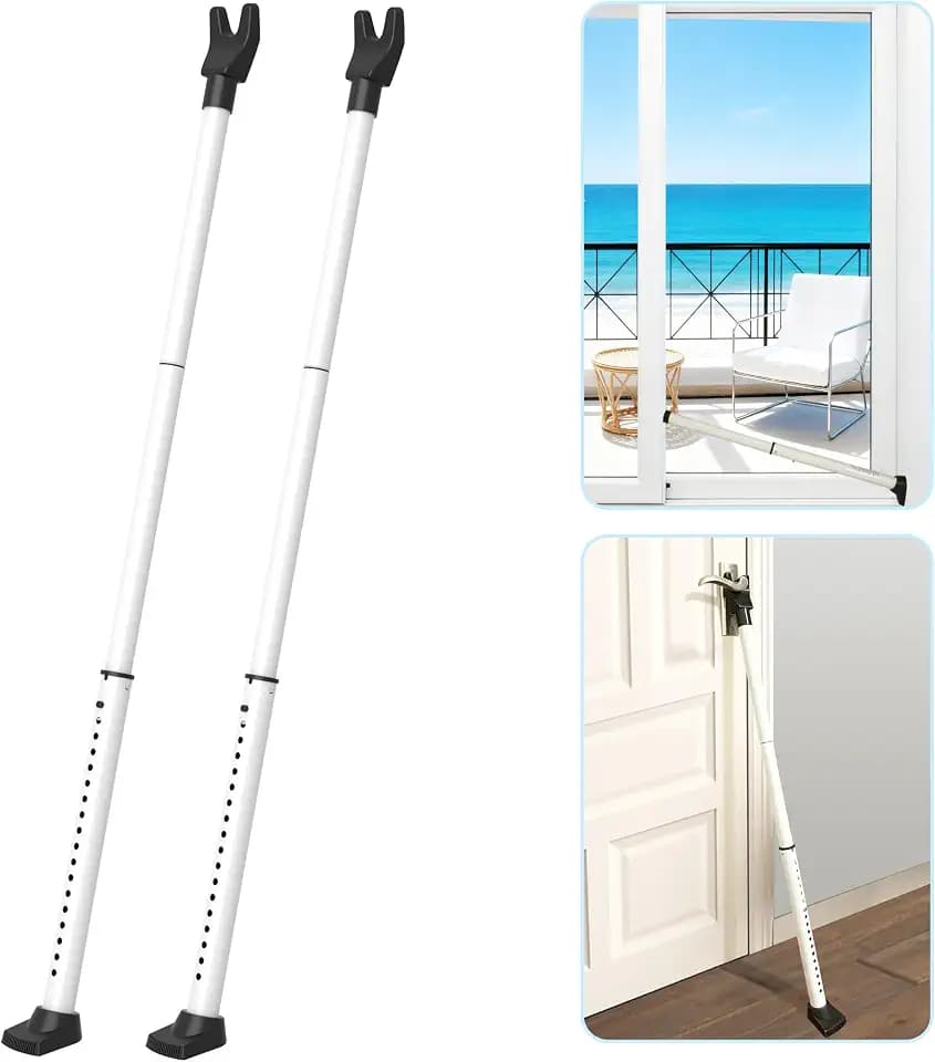 Upgraded Door Security Bar & Sliding Door Lock Bar,Door Stoppers,Adjustable Heavy Duty Door Jammer for Apartment,Home(2 Packs,White)