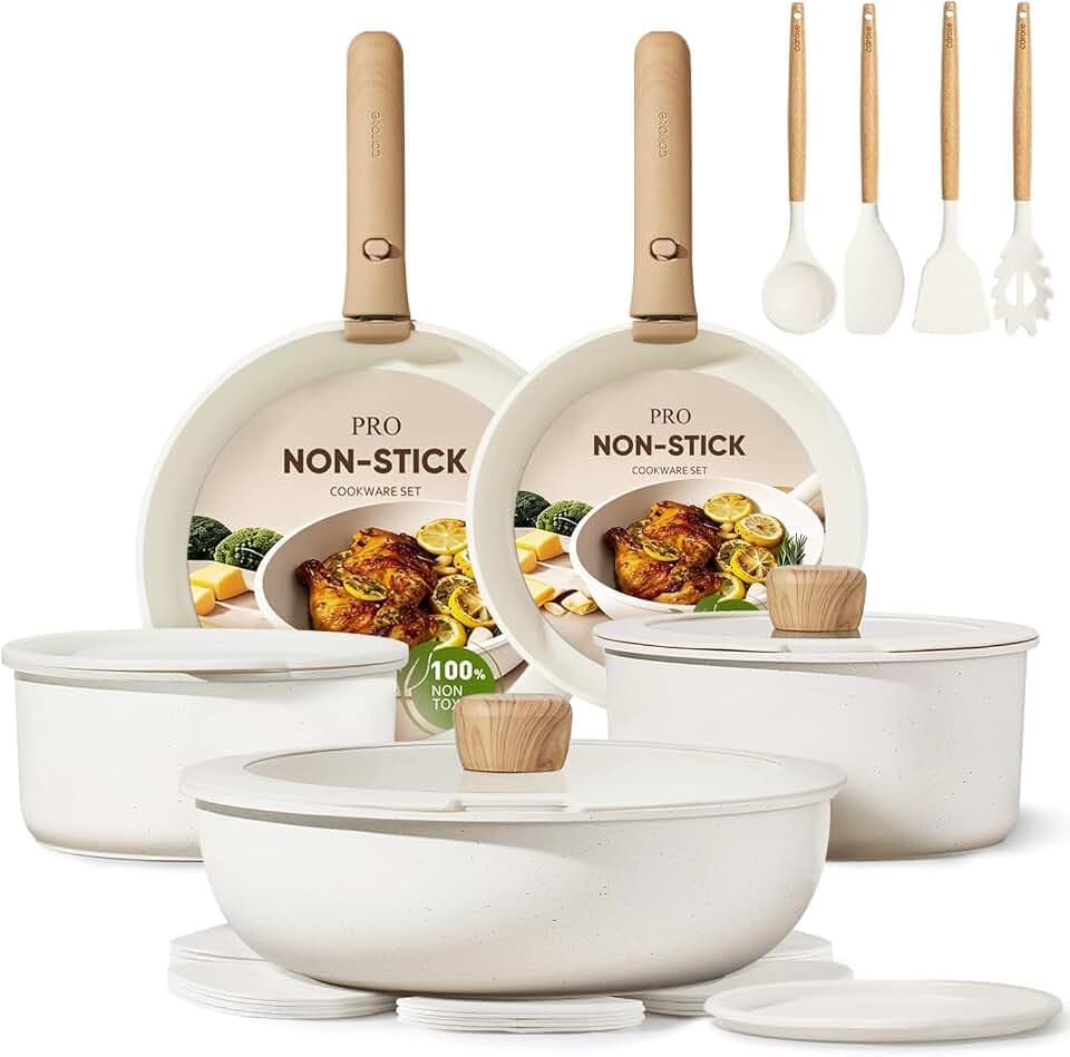 CAROTE 19pcs Pots and Pans Set Non Stick, Cookware Set Detachable Handle
