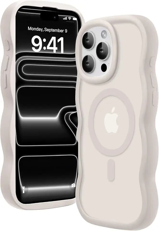 for iPhone 16 Pro Max Case for Magsafe Wavy Cute, Stone White