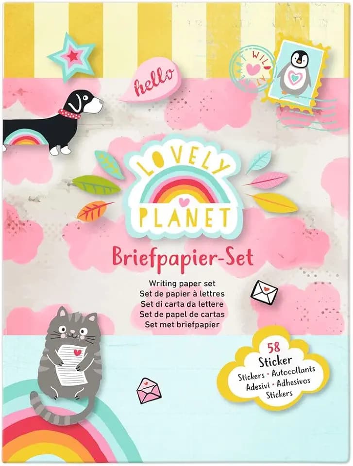 moses. Lovely Planet Briefpapier-Set - Briefbögen, Briefumschläge und bunte Sticker in praktischer Aufbewahrungsmappe, Utensilien für Brief-FreundInnen, Geschenk zur Einschulung, Kindergeburtstag