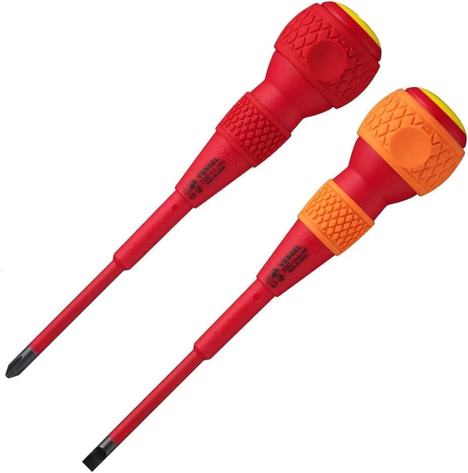 Vessel 202PS-1 Ball Grip, Insulated Screwdriver, Set of 2 + 2 x 100 / -6 x 100