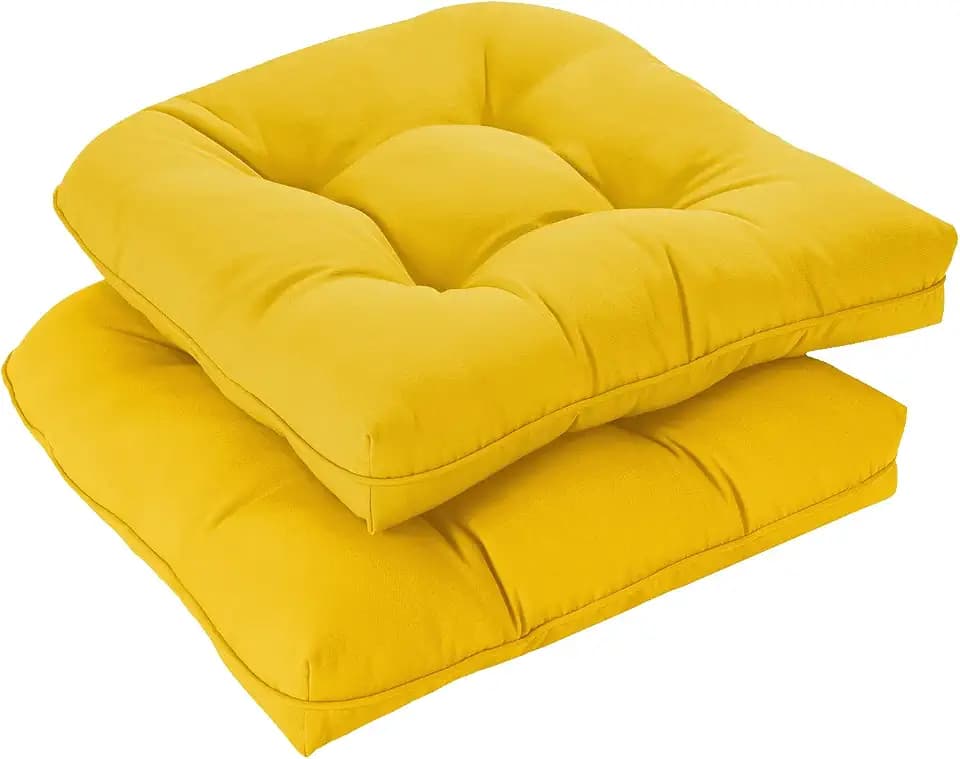 downluxe Outdoor Chair Cushions Set of 2 for Patio Furniture, Water Resistant Tufted Overstuffed Patio Furniture Cushions, Thick Outdoor Seat Cushion, 19" X 19" X 5", Yellow