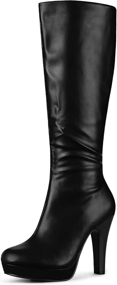 Allegra K Damen Chunky Heel Runde Zehe Plateau Kniehohe Stiefel